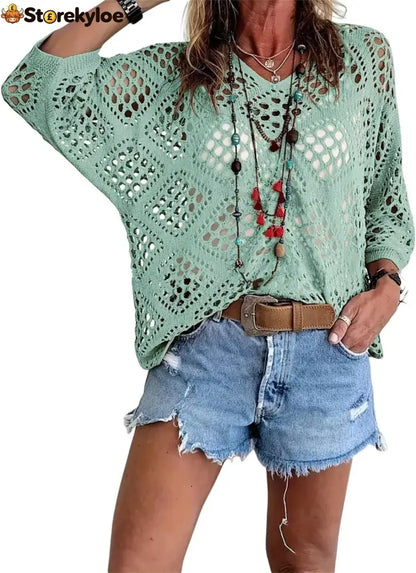 ? Handmade Crochet V‐Neck Boho Top | Apricot Summer Essential