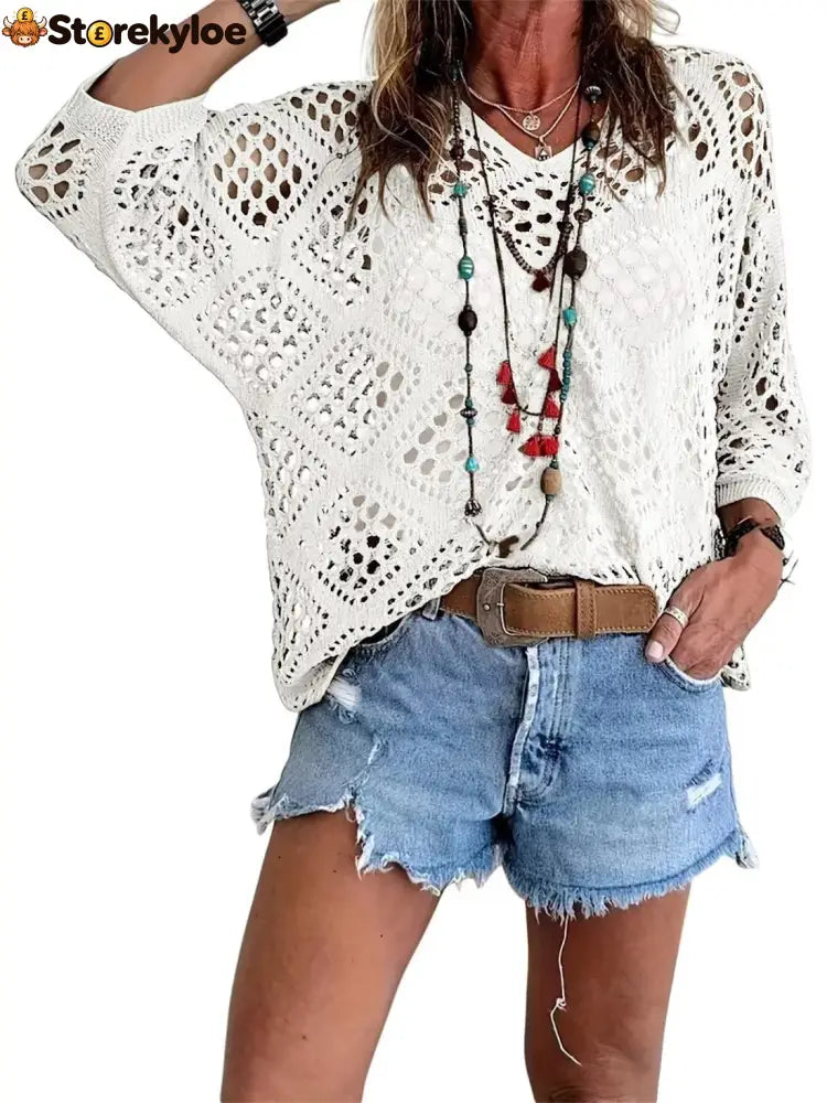 ? Handmade Crochet V‐Neck Boho Top | Apricot Summer Essential