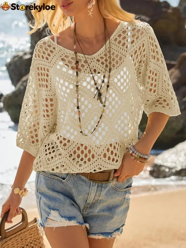? Handmade Crochet V‐Neck Boho Top | Apricot Summer Essential