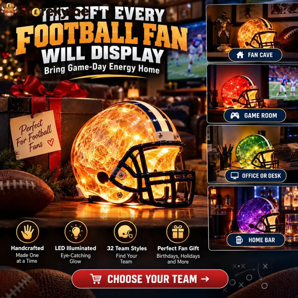 🏈 Handmade Football Helmet Lamp – LED Team Fan Cave Light with 32 Team Styles