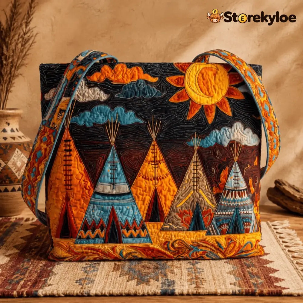 Handmade Native American Quilted Tote Bag - Sacred Teepee