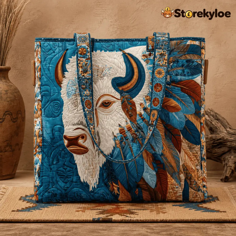 Handmade Native American Quilted Tote Bag - Sacred White Buffalo