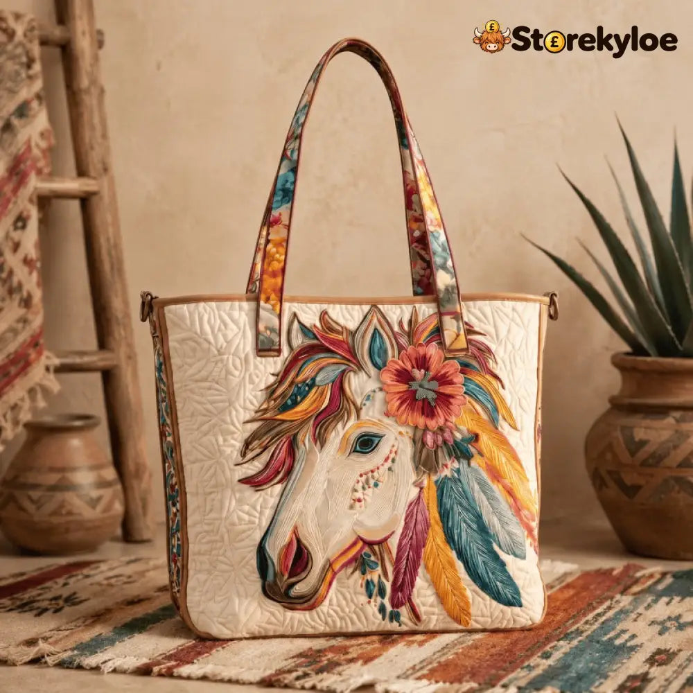 Handmade Native American Quilted Tote Bag - Spirit Horse