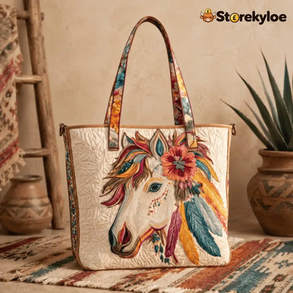 Handmade Native American Quilted Tote Bag - Spirit Horse