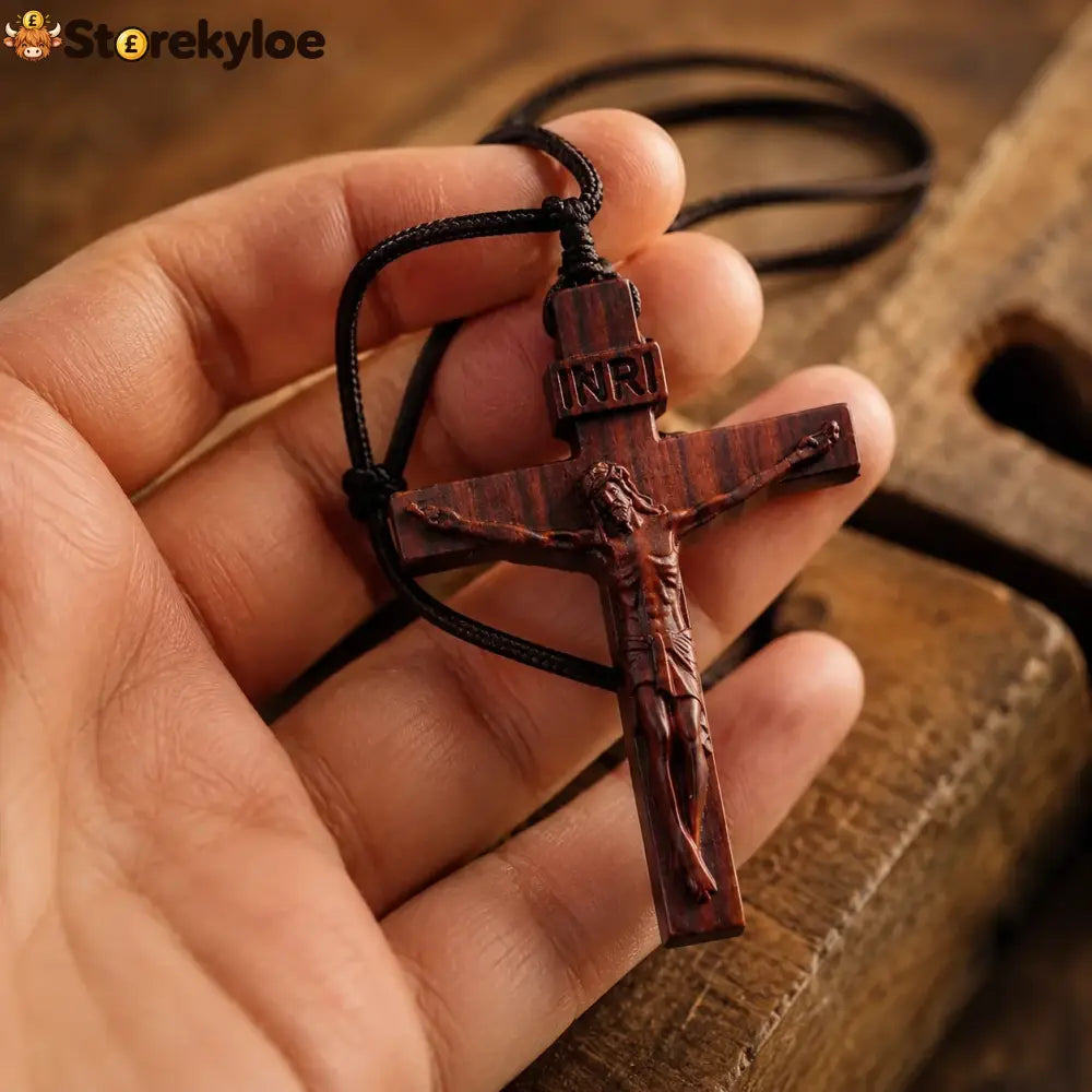 ✝️ Handmade Wooden Jesus Cross Necklace (𝐃𝐚𝐧𝐢𝐞𝐥 𝐁𝐫𝐨𝐨𝐤𝐬 𝐇𝐚𝐧𝐝𝐦𝐚𝐝𝐞) - Ebony
