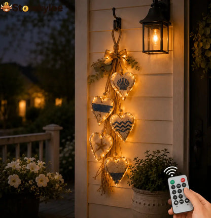🍂🤎Hanging Heart Wall Decor - Coastal Blue / Lighted Style (With Warm Lights)