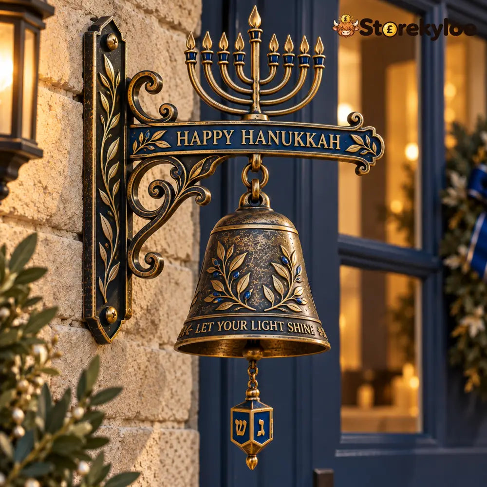 🕎 Hanukkah Dreidel Pull Bell, Let Your Light Shine Antique Door Bell