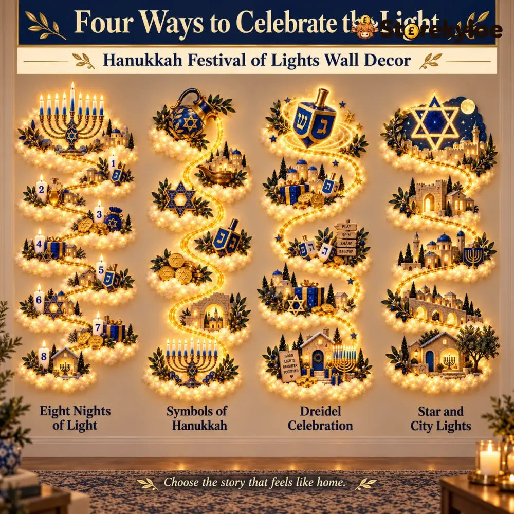 🔥🎁🕎 Hanukkah Festival of Lights Wall Decor Collection – 4 Glowing Designs Celebrating Eight Nights of Light ✨ - Best