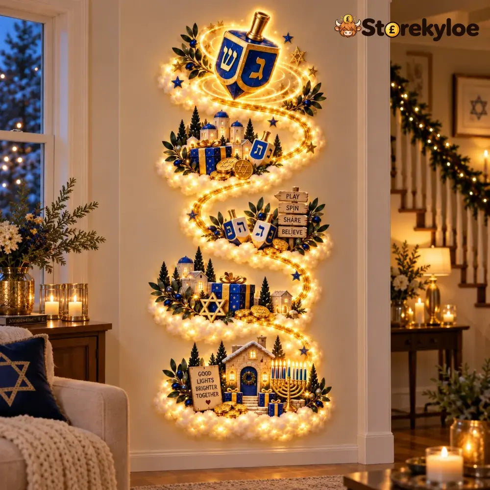 🔥🎁🕎 Hanukkah Festival of Lights Wall Decor Collection – 4 Glowing Designs Celebrating Eight Nights of Light ✨ - 🌀