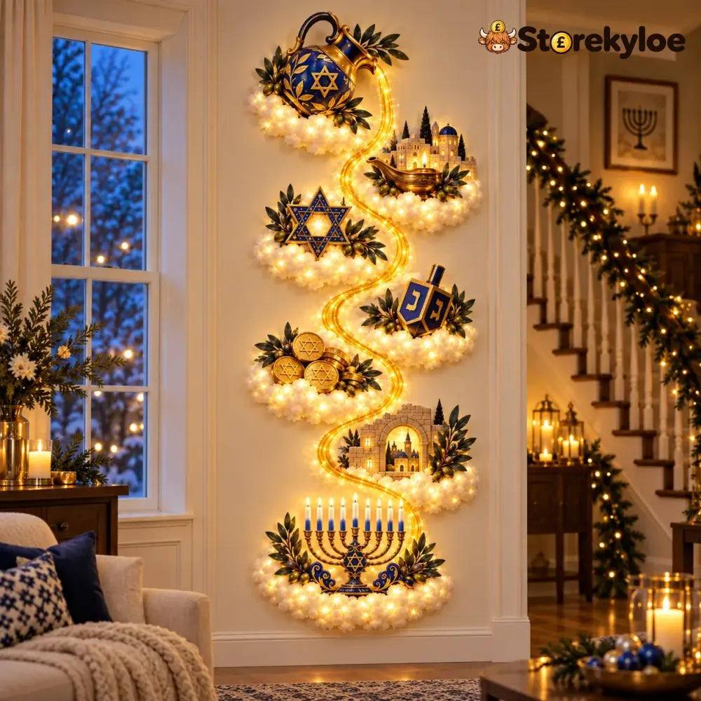 🔥🎁🕎 Hanukkah Festival of Lights Wall Decor Collection – 4 Glowing Designs Celebrating Eight Nights of Light ✨ - 🫒