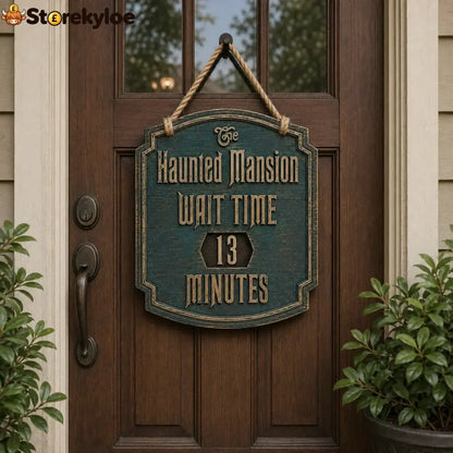 Haunted Mansion Door Sign – Gothic Halloween Hanging Wood Sign - 14 inches