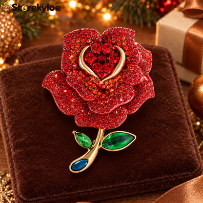 🌹❤️heart‑centered Red Rose Crystal Vintage Brooch 🌹❤️ - Red