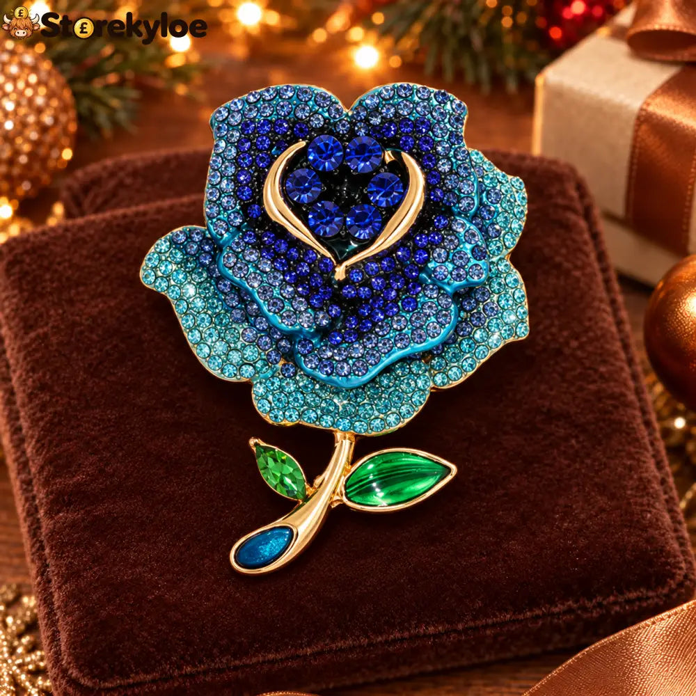 🌹❤️heart‑centered Red Rose Crystal Vintage Brooch 🌹❤️ - Blue