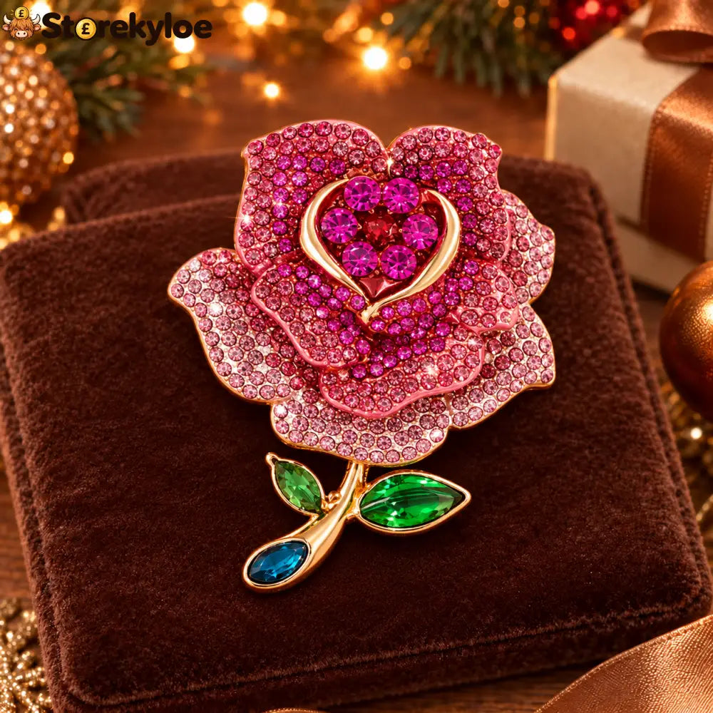 🌹❤️heart‑centered Red Rose Crystal Vintage Brooch 🌹❤️ - Purple