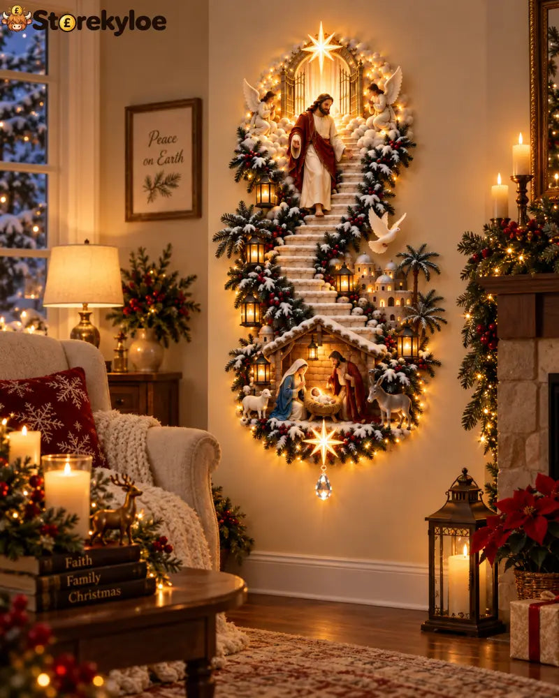 Heaven’s Light Nativity Wall Decor – A Christmas Story of Faith Hope & Peace: A glowing Christmas wall display