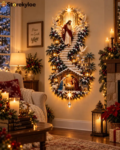 Heaven’s Light Nativity Wall Decor – A Christmas Story of Faith Hope & Peace: A glowing Christmas wall display