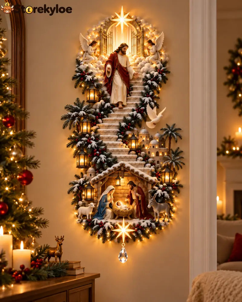 Heaven’s Light Nativity Wall Decor – A Christmas Story of Faith Hope & Peace: A glowing Christmas wall display