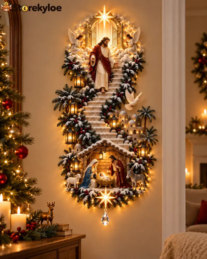 Heaven’s Light Nativity Wall Decor – A Christmas Story of Faith Hope & Peace: A glowing Christmas wall display