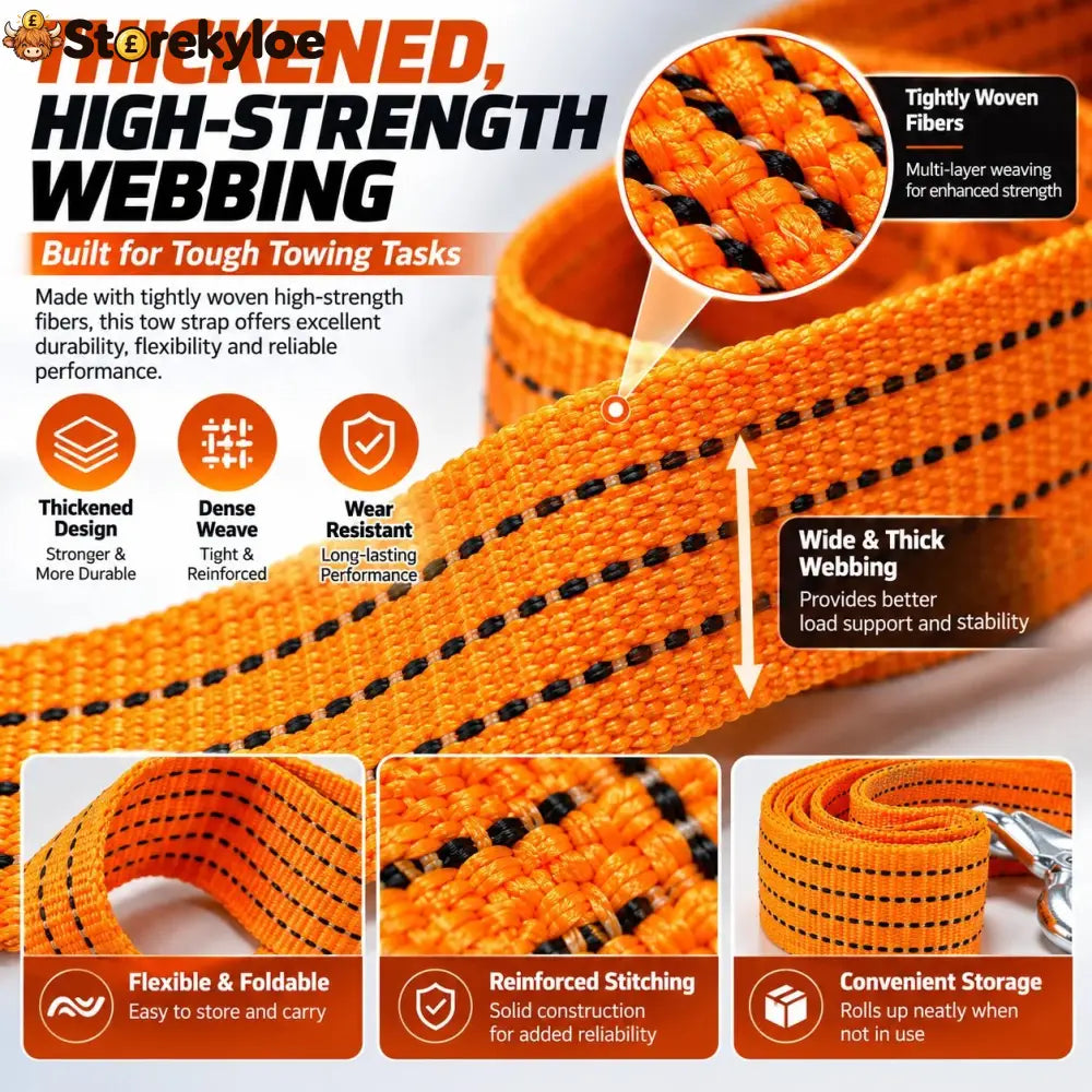 🚗 Heavy-Duty Tow Strap with Metal Hooks – Thickened High-Strength Vehicle Towing Rope