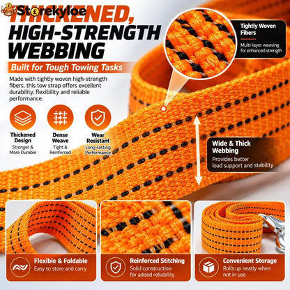 🚗 Heavy-Duty Tow Strap with Metal Hooks – Thickened High-Strength Vehicle Towing Rope