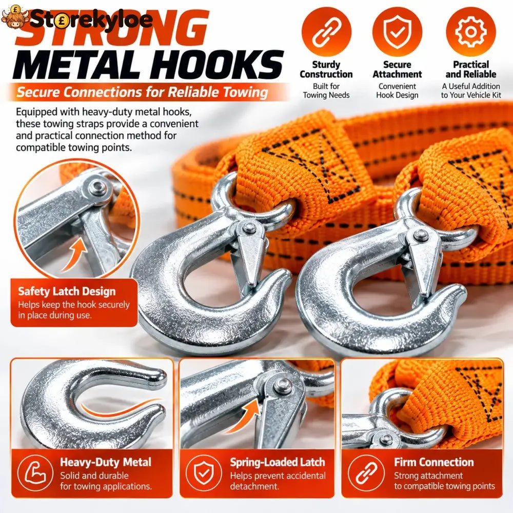 🚗 Heavy-Duty Tow Strap with Metal Hooks – Thickened High-Strength Vehicle Towing Rope