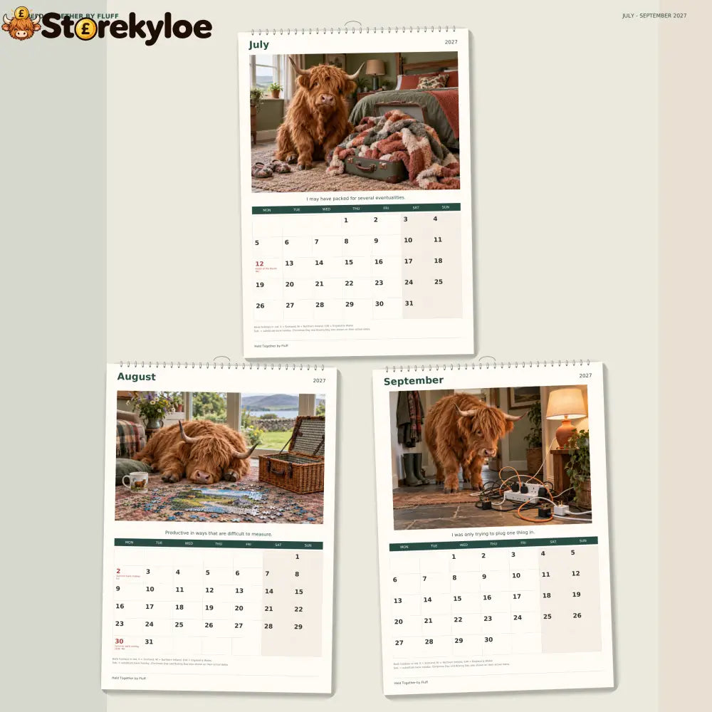 🔥Held Together by Fluff 2027 A4 Wall Calendar - Funny Highland Cows