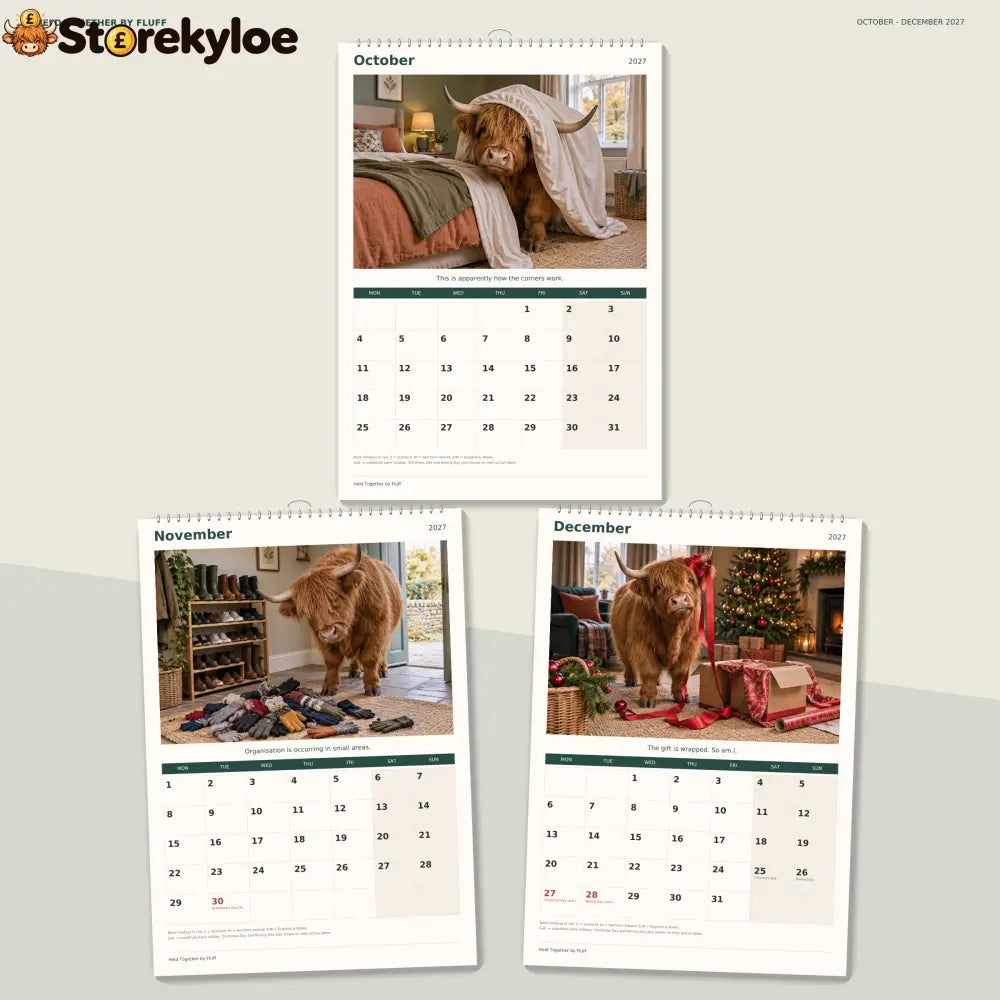 🔥Held Together by Fluff 2027 A4 Wall Calendar - Funny Highland Cows