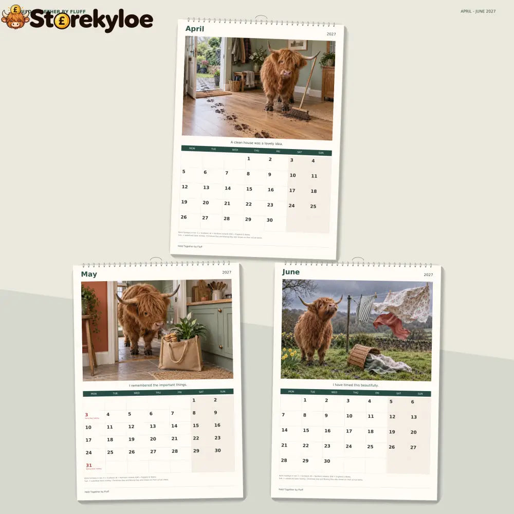 🔥Held Together by Fluff 2027 A4 Wall Calendar - Funny Highland Cows