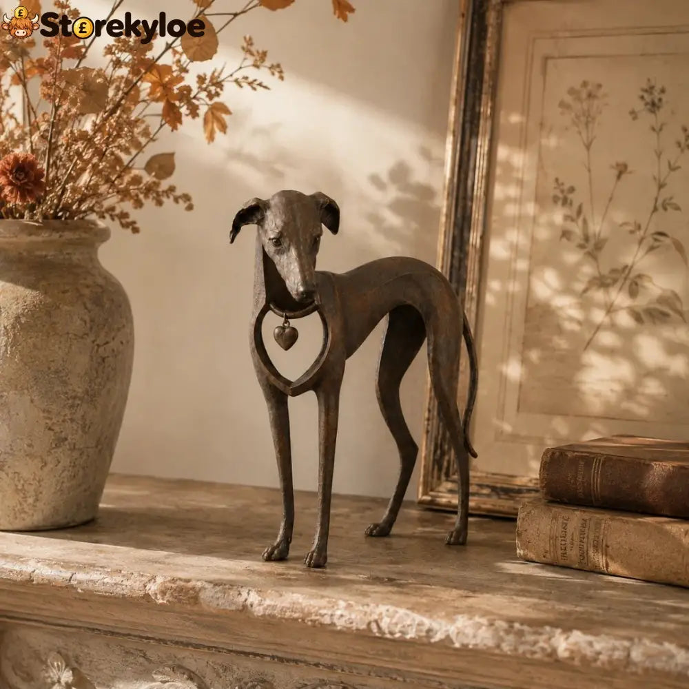 Heritage Heart Sighthound Sculpture – Vintage Iron Dog Accent for Timeless Interiors