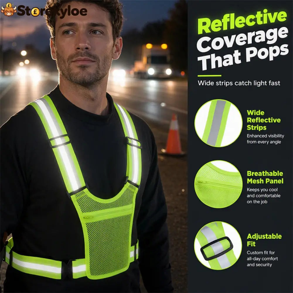 High Visibility Reflective Vest Adjustable Safety Running Gear with Pocket