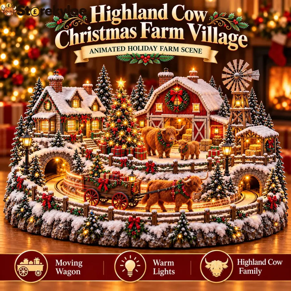 🐮 Highland Cow Christmas Farm Village – Animated Holiday Scene