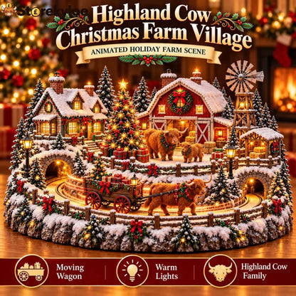 🐮 Highland Cow Christmas Farm Village – Animated Holiday Scene