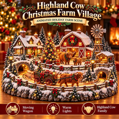 🐮 Highland Cow Christmas Farm Village – Animated Holiday Scene