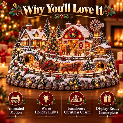 🐮 Highland Cow Christmas Farm Village – Lighted Farmhouse Holiday Scene