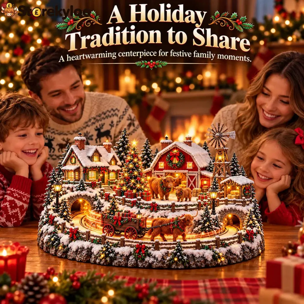 🐮 Highland Cow Christmas Farm Village – Lighted Farmhouse Holiday Scene
