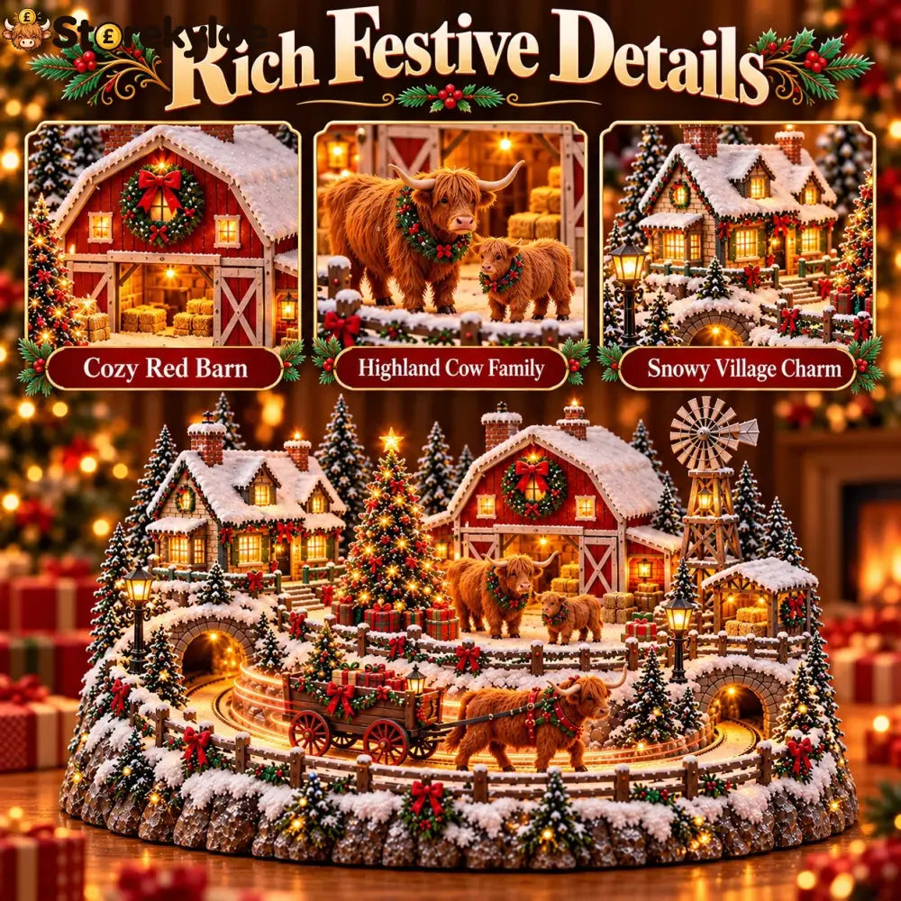 🐮 Highland Cow Christmas Farm Village – Lighted Farmhouse Holiday Scene