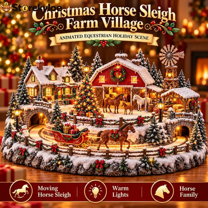 🐮 Highland Cow Christmas Farm Village – Lighted Farmhouse Holiday Scene - 🐎 Horse Sleigh Farm