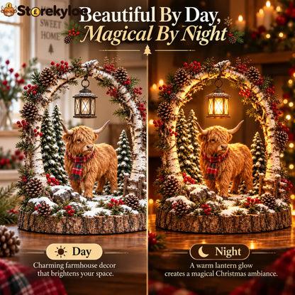 🐮🎄 Highland Cow Christmas Lantern – Cozy Woodland Holiday Décor