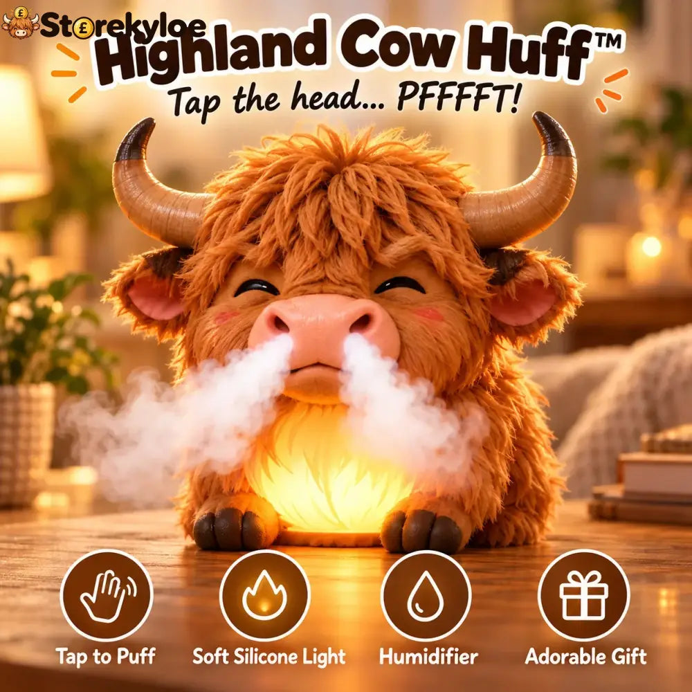 Highland Cow Huff™ – Tap-to-Puff Humidifier & Colorful Night Light