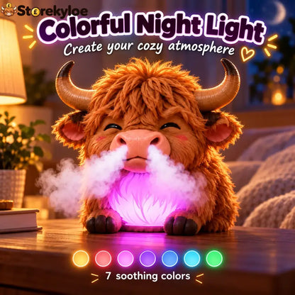Highland Cow Huff™ – Tap-to-Puff Humidifier & Colorful Night Light