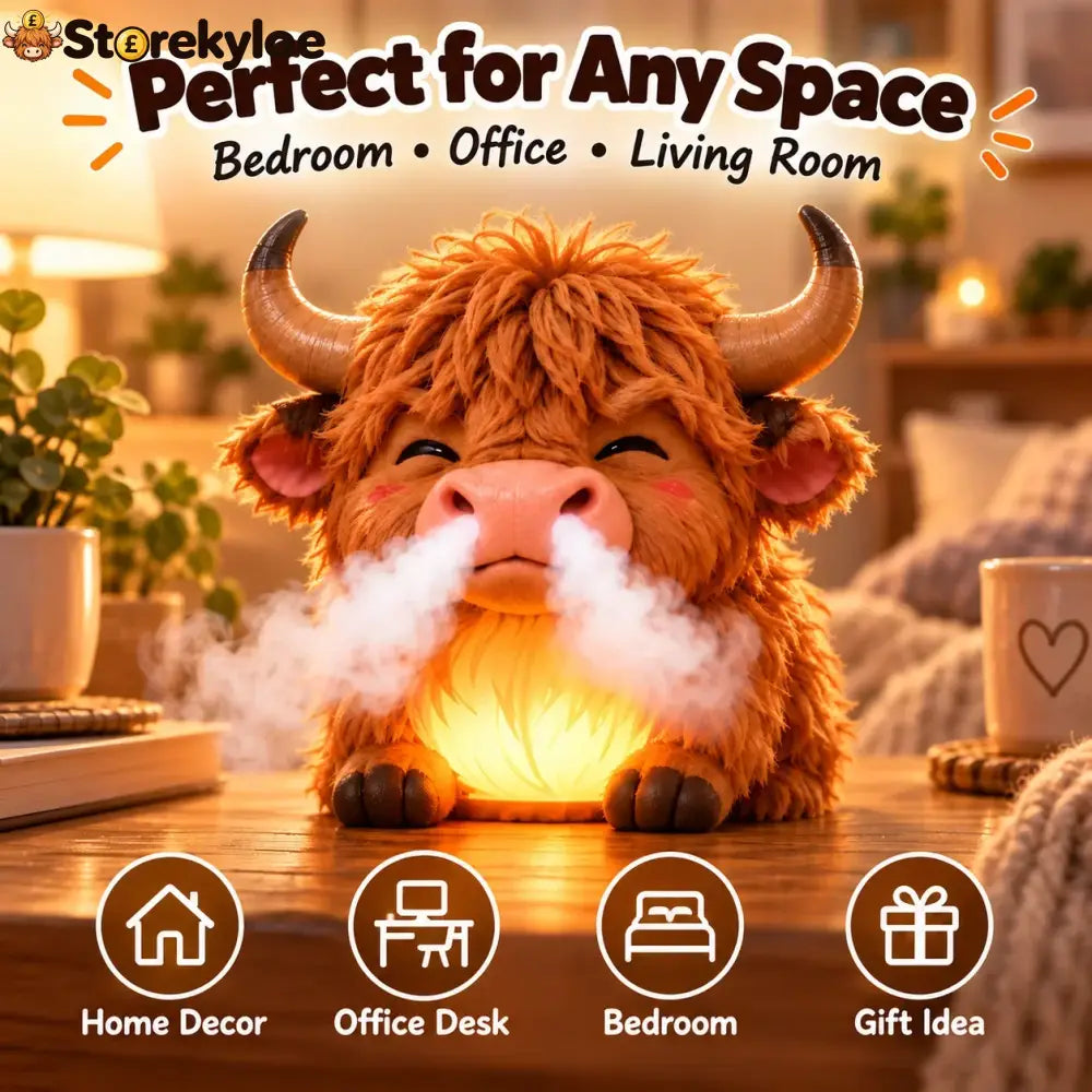 Highland Cow Huff™ – Tap-to-Puff Humidifier & Colorful Night Light
