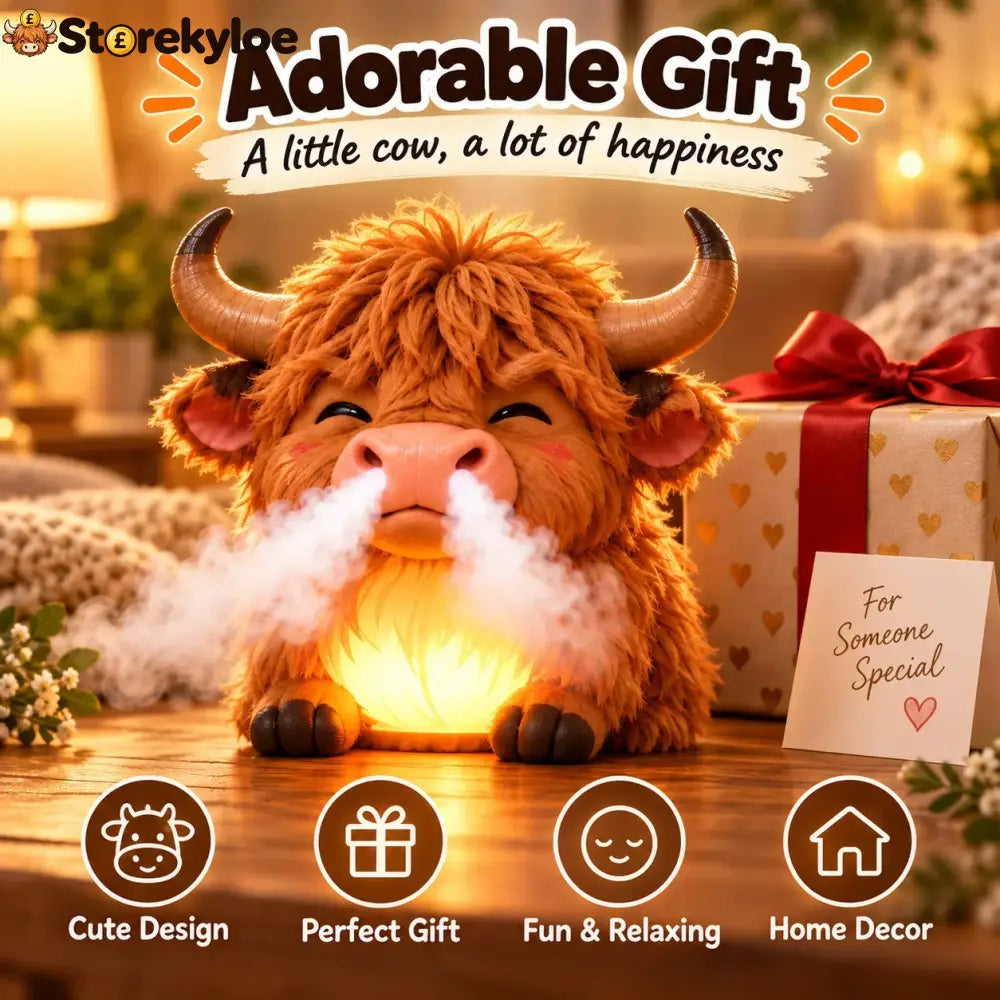 Highland Cow Huff™ – Tap-to-Puff Humidifier & Colorful Night Light