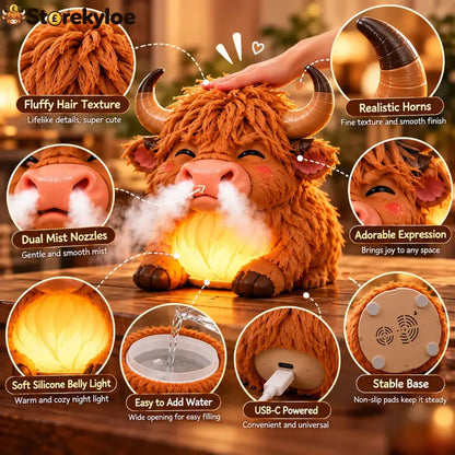 Highland Cow Huff™ – Tap-to-Puff Humidifier & Colorful Night Light