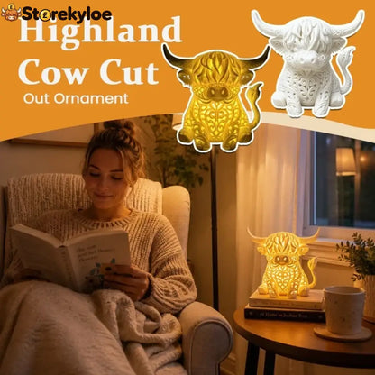 🐮 Highland Cow Tea Light Holder – Adorable Rustic Farmhouse Decor