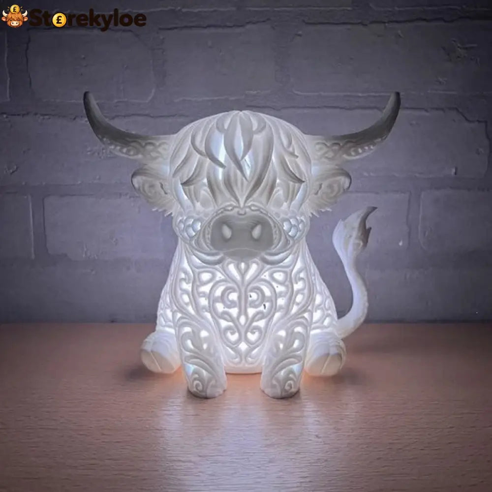 🐮 Highland Cow Tea Light Holder – Adorable Rustic Farmhouse Decor - Cool White