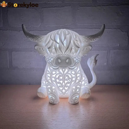 🐮 Highland Cow Tea Light Holder – Adorable Rustic Farmhouse Decor - Cool White