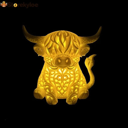 🐮 Highland Cow Tea Light Holder – Adorable Rustic Farmhouse Decor - Warm White