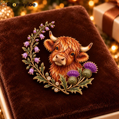 Highland Cow & Thistle 🏴 Scottish Heritage Enamel Brooch - HIGHLAND COW