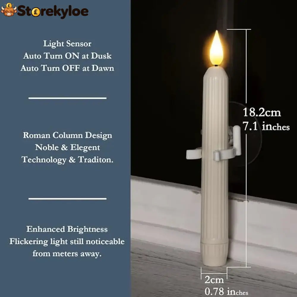 Homemory 6 Pcs Window Candles with Sensor Dusk to Dawn Ivory Striped Candlesticks with Suction Cups Roman Column