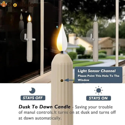 Homemory 6 Pcs Window Candles with Sensor Dusk to Dawn Ivory Striped Candlesticks with Suction Cups Roman Column